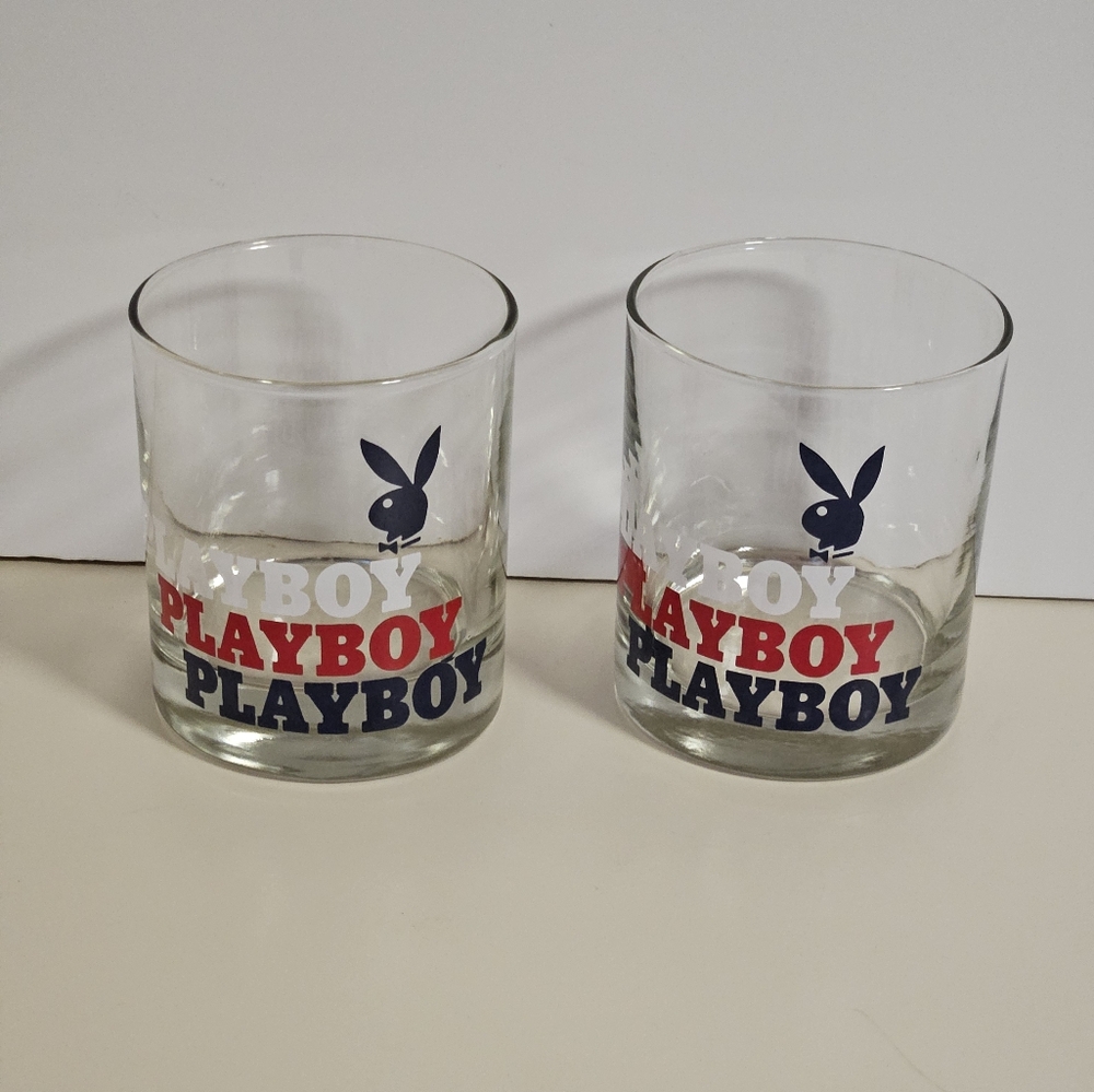 Set of Vintage Red White & Blue Lowball Glasses